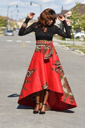 Print High Waist Elegant Big Loose Irregular Long Skirt
