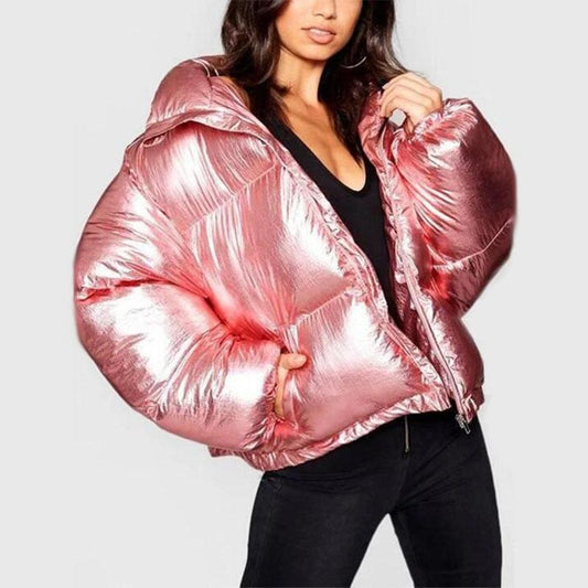 Chic Metallic Puffer Jacket