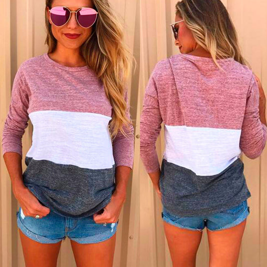 Scoop Loose Patchwork Long Sleeves Regular T-shirt