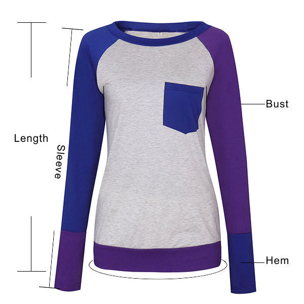 Pocket Patchwork Long Sleeves Slim Blouse