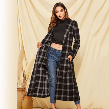 Plaid With Belt Over Wrap Coat