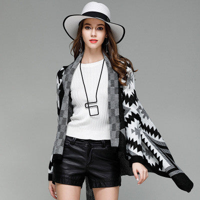Geometry Lapel Color Irregular Loose Long Cardigan