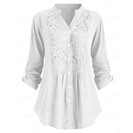 Lace V-neck Long Sleeves T-shirt