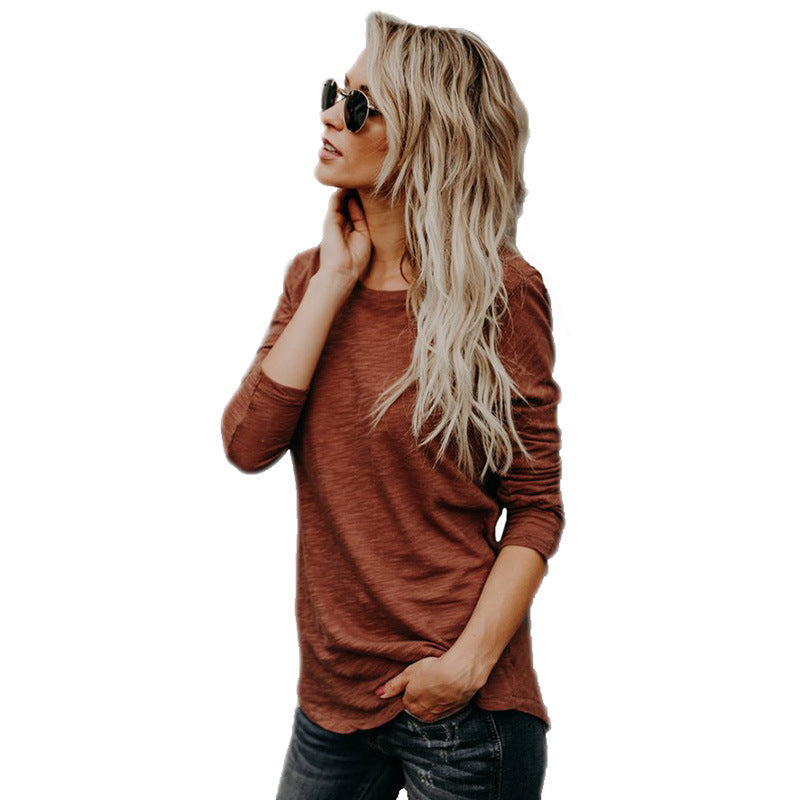 Slim Scoop Pure Color Long Sleeves Cotton T-shirt