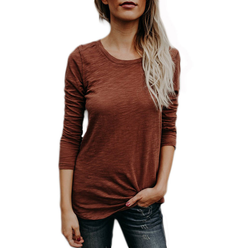 Slim Scoop Pure Color Long Sleeves Cotton T-shirt