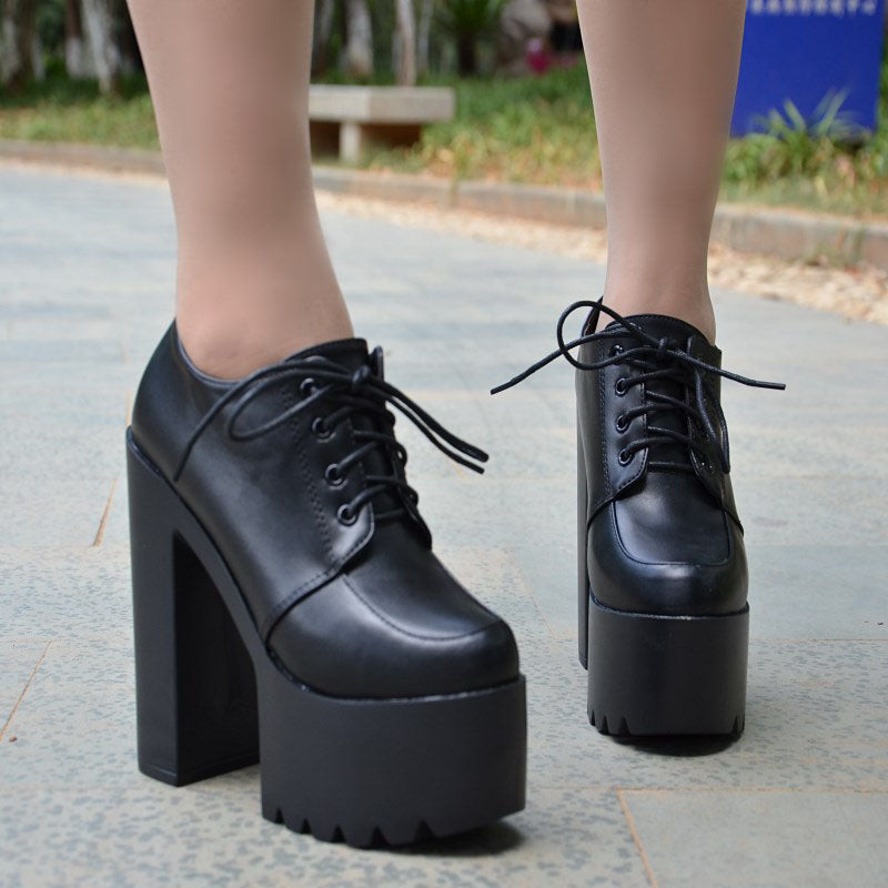 Lace-up PU Chunky Heel Platform Super High Heels Ankle Boots