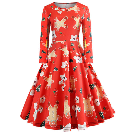 Retro Christmas Print A Line Dress