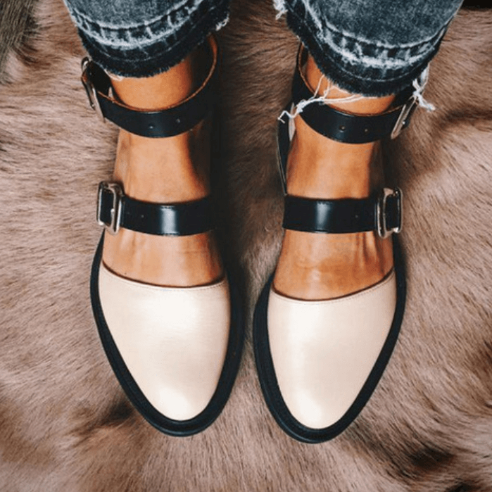 Summer Leather Buckle Cutout Close Toe Flats