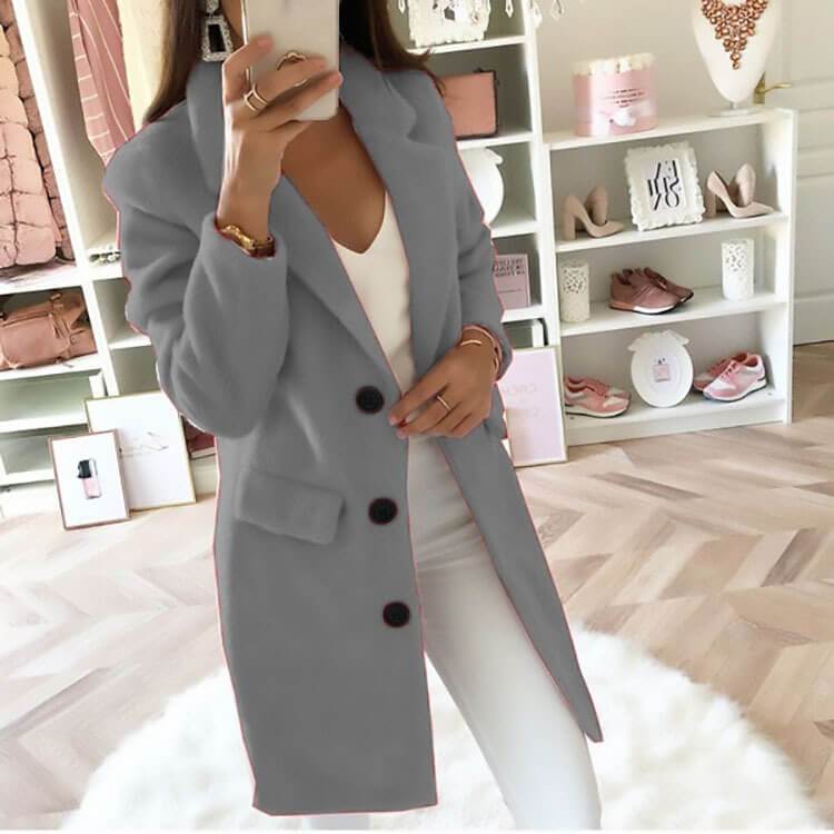 Simple Slim Plain Wool Coat