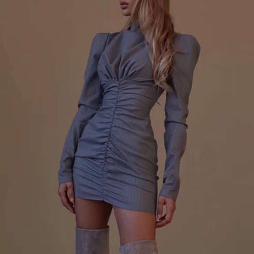 Turtleneck Long Sleeve Ruched Short Dress