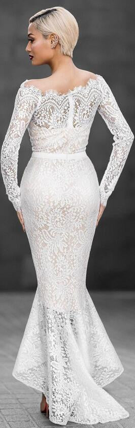 Beautiful White Off Shoulder Lace Mermaid Dress