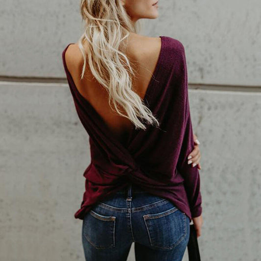 Twist Backless Crew Neck Sweater 