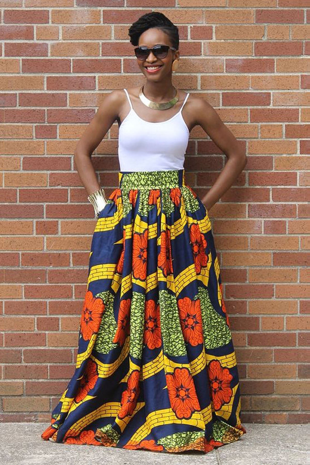 Flower Print High Waist Slim Pleated Long Skirt