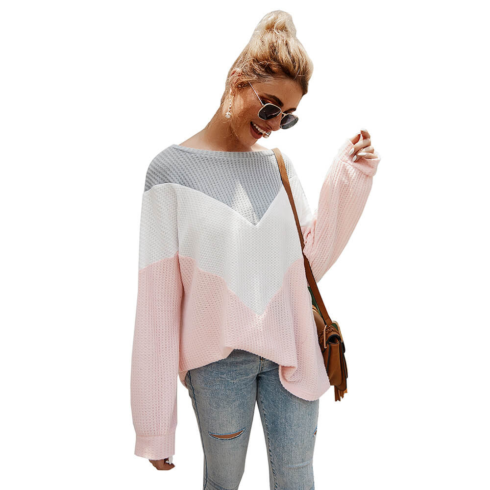 Loose Crewneck Colorblock Knit Sweater