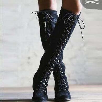 Retro Cross Strap Flat Lace Up Knee High Boots