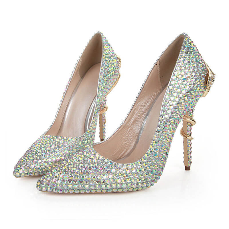 Multicolor Rhinestone Point Toe Ankle Stiletto Heel Pumps