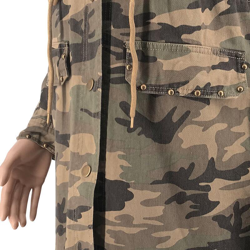 Loose Rivet Decorated Camo Coat