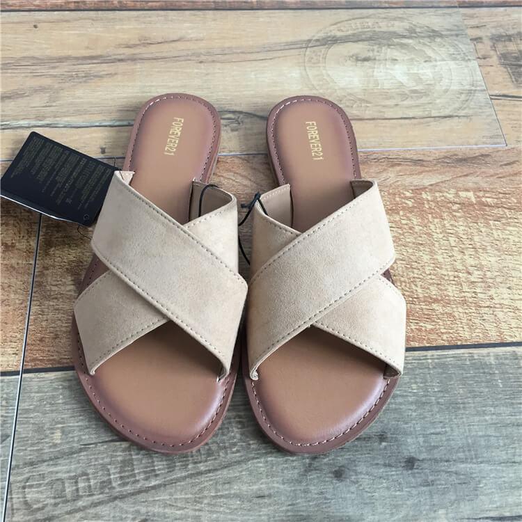 Flat Suede Open Toe Slide Sandals