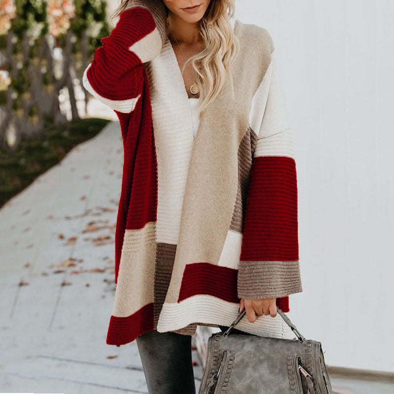 Colorblock Patchwork Long Sweater Cardigan