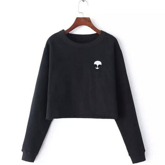 Scoop Pure Color Long Sleeves Short Sweatshirt