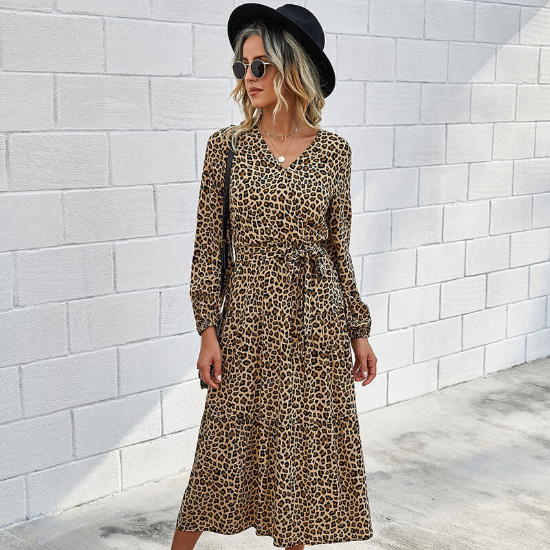 OL Printed Tie Waist Midi Dress