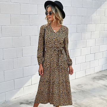 OL Printed Tie Waist Midi Dress