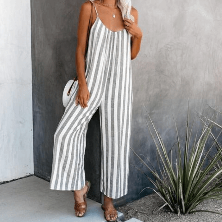 Casual Stripes Loose Wide Leg Sleeveless Jumpsuits