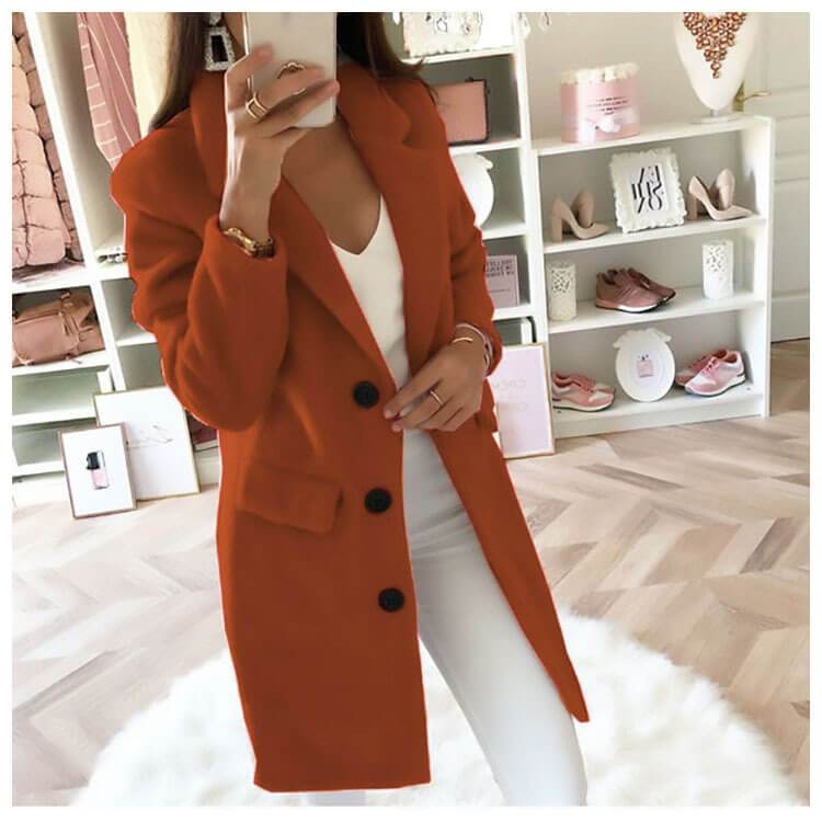 Simple Slim Plain Wool Coat