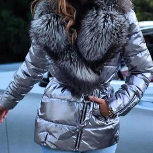 Wrap Padded Metallic Shearling Jacket