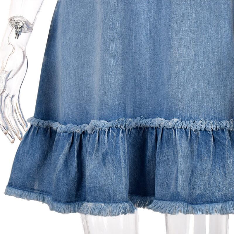 Ruffle Hem Sleeveless Denim Dress