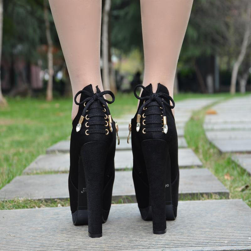 Zipper Rivets Decorate Platform Super High Heels Ankle Boots