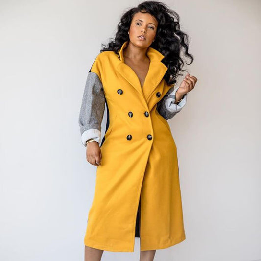 Double Breasted Colorblock Wool Coat