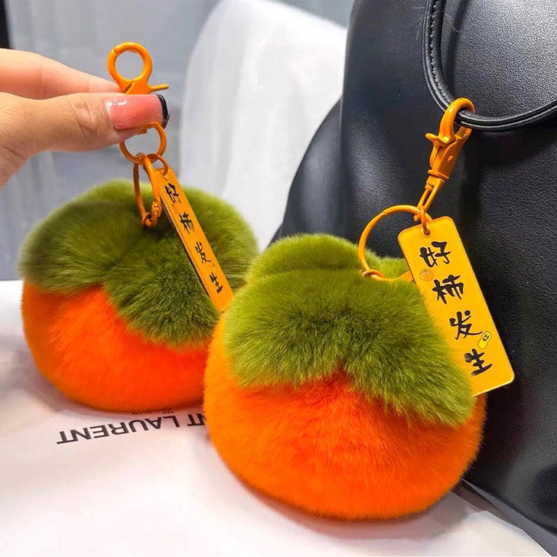 Small Persimmon Pendant Plush Car Keychain Gift Accessory