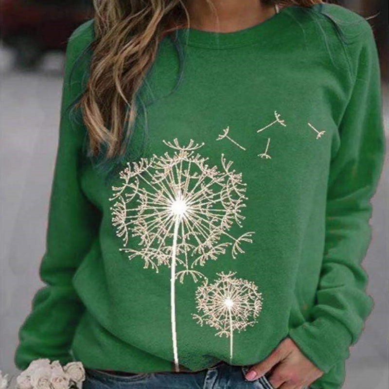 Dandelion Print Plus Size O Neck Hoodies