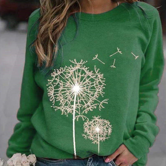 Dandelion Print Plus Size O Neck Hoodie