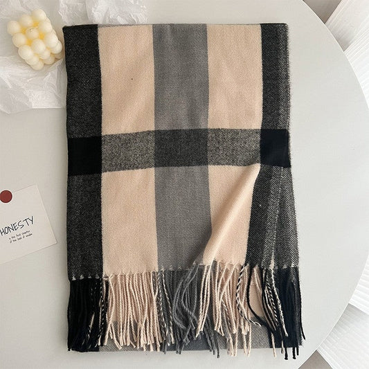 Warm Tassled Plattice Tassled Imitated Cashmere Shawl Scarf