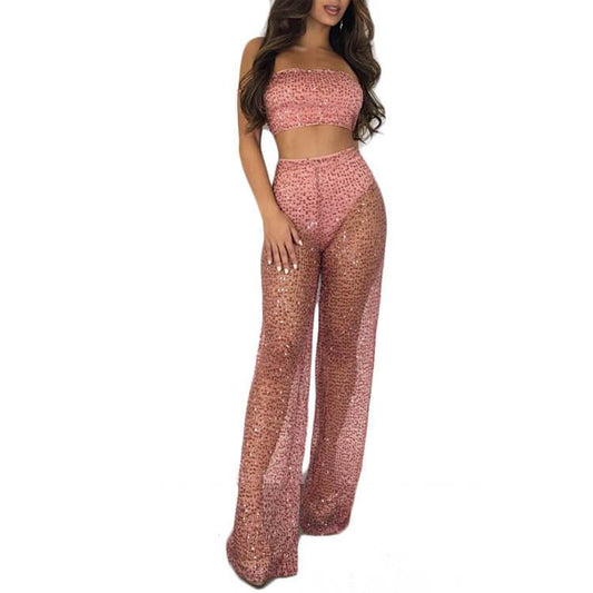 Strapless Crop Top Perspective Pencil Pants Set