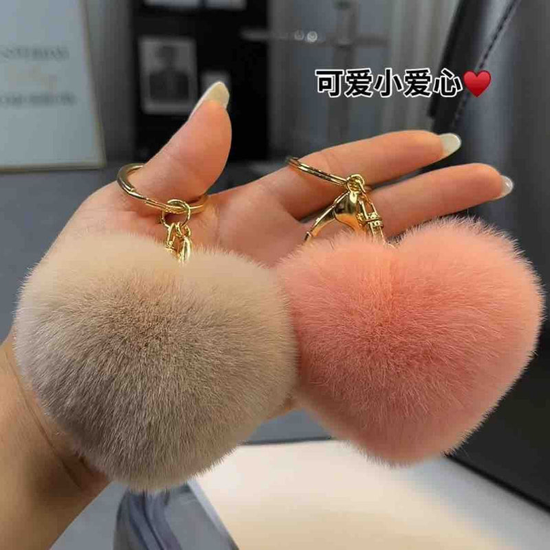 Real Otter Rabbit Fur Love Keychain Cute Plush Accessory