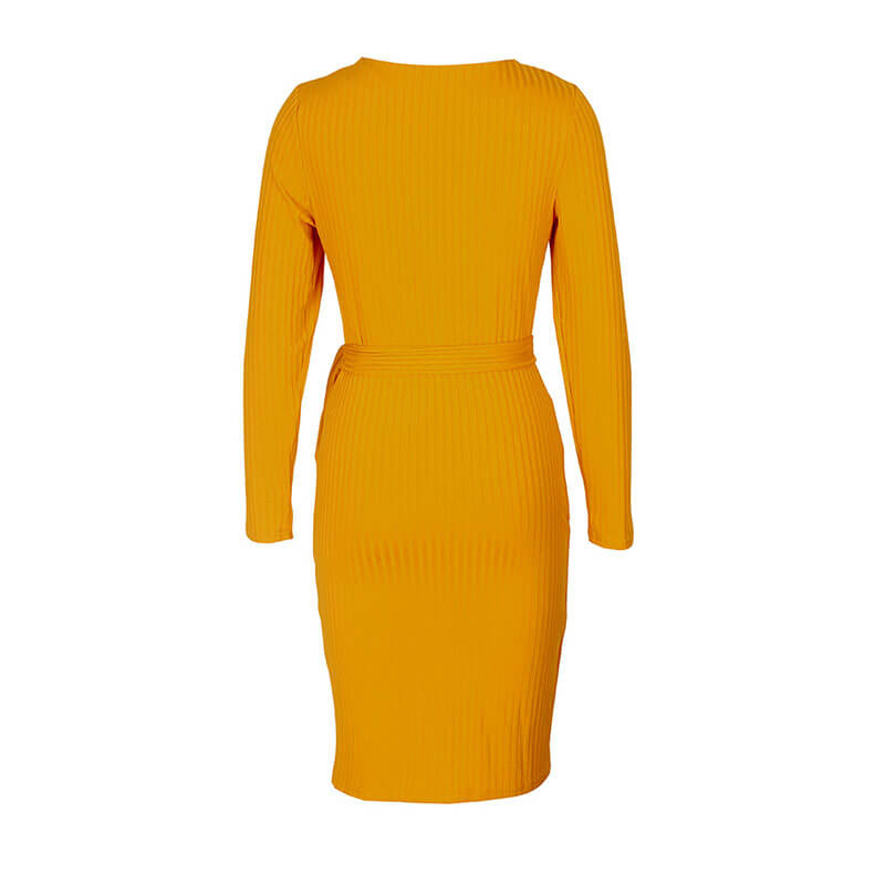 Slim Ribbed Tie Waist Midi Dress