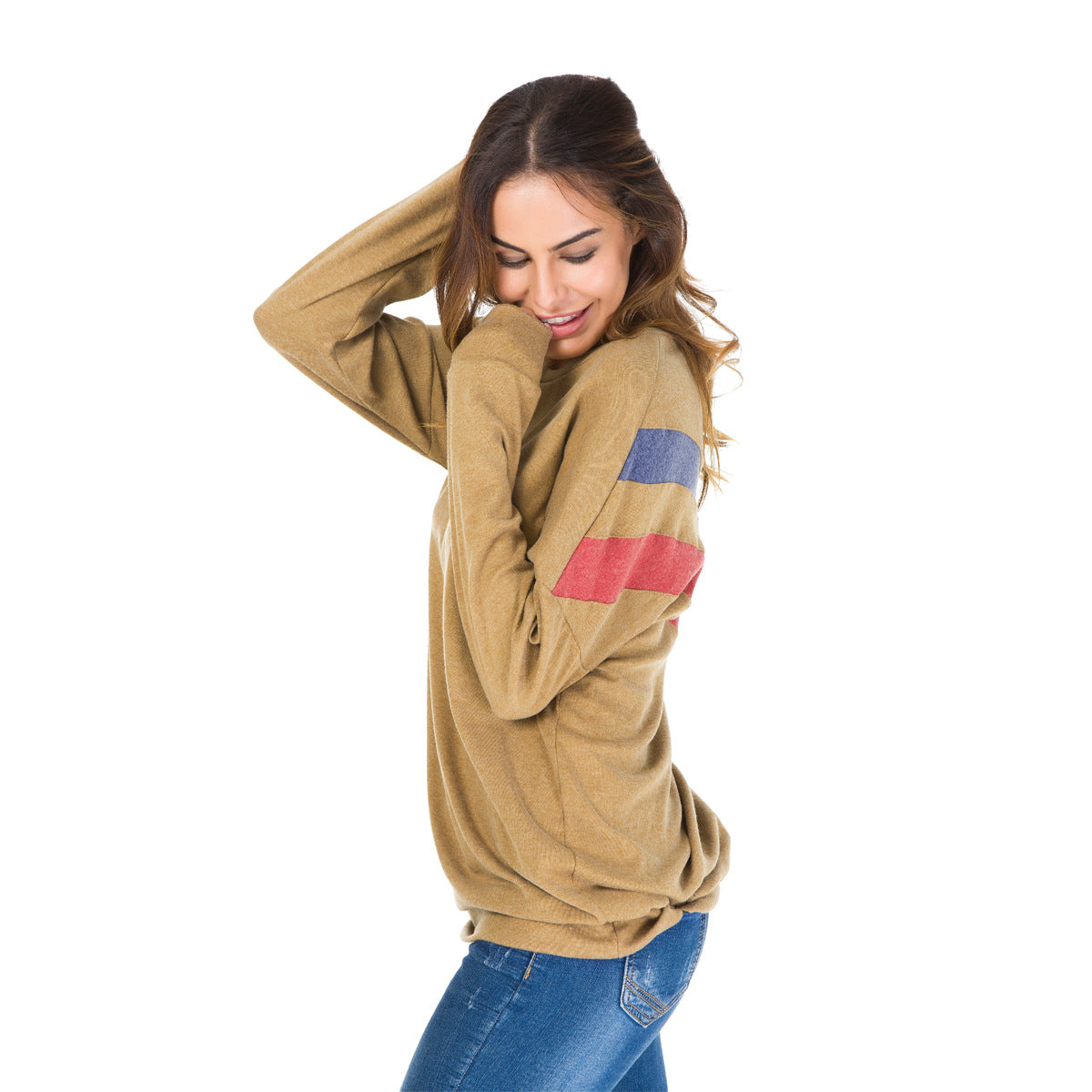 Scoop Patchwork Long Sleeves Loose T-shirt