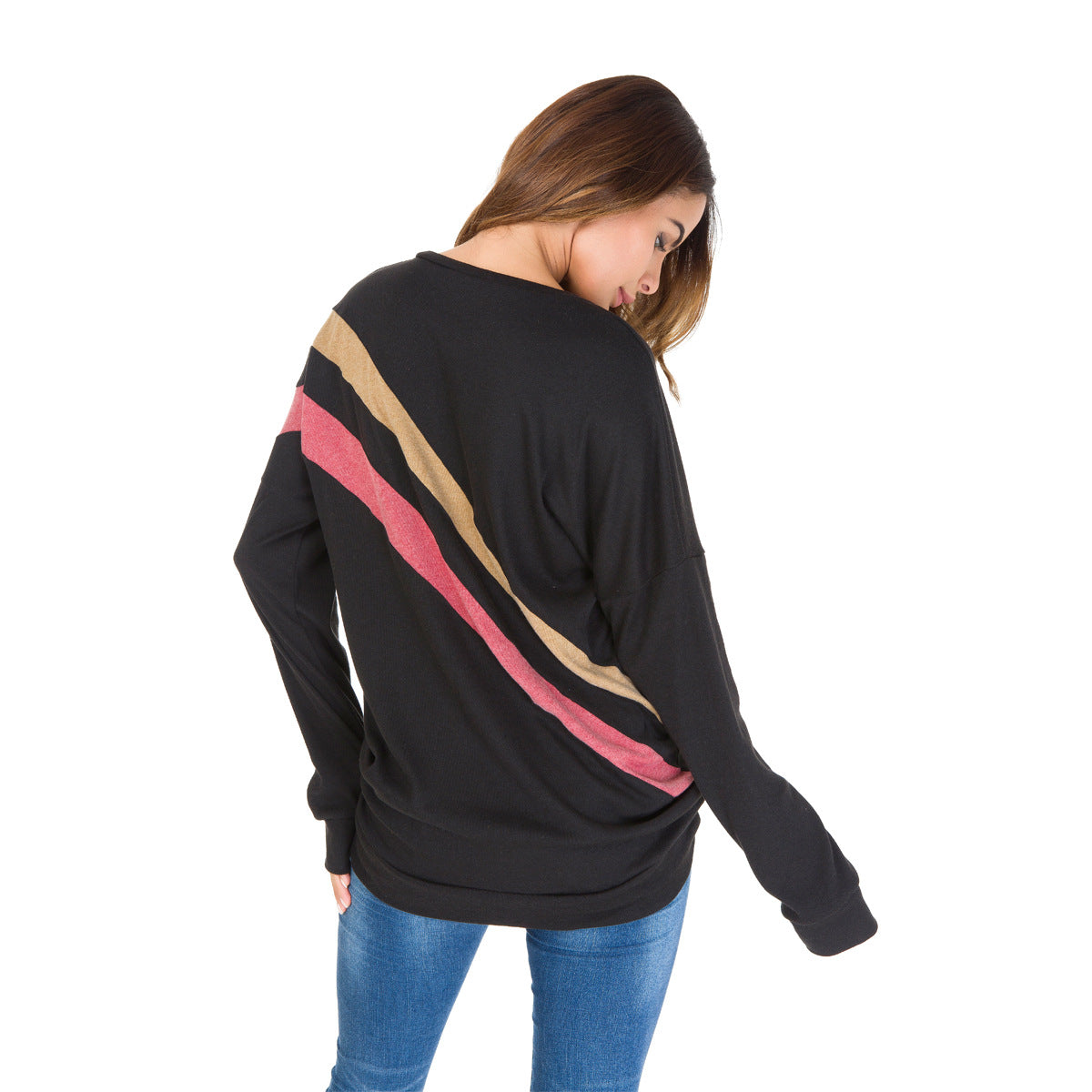 Scoop Patchwork Long Sleeves Loose T-shirt