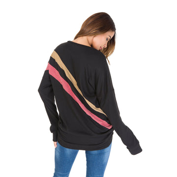 Scoop Patchwork Long Sleeves Loose T-shirt