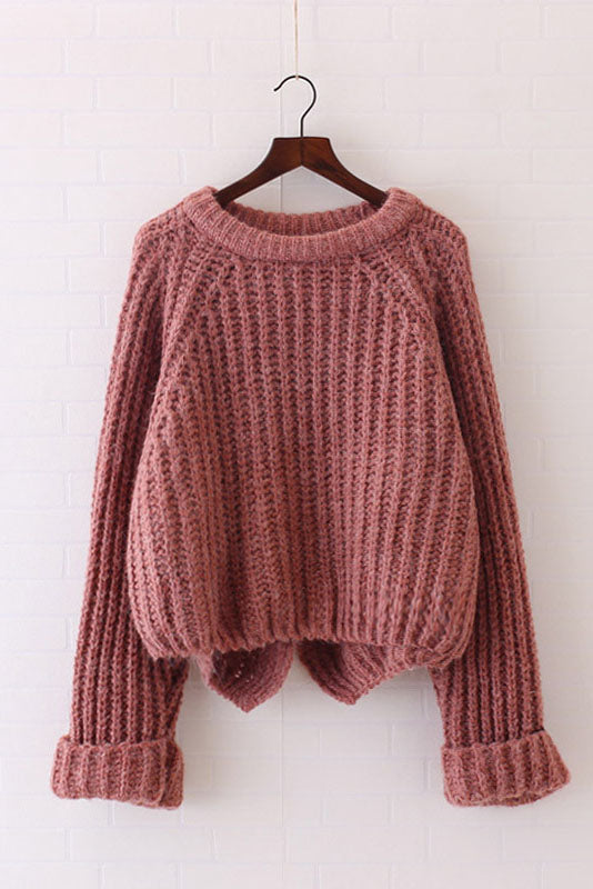 Pure Color Long Sleeves Irregular Loose Sweater