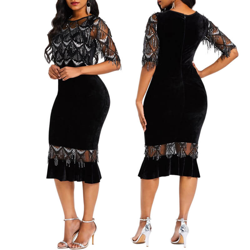 Summer Mesh Sequins Perspective Nightclub Dress