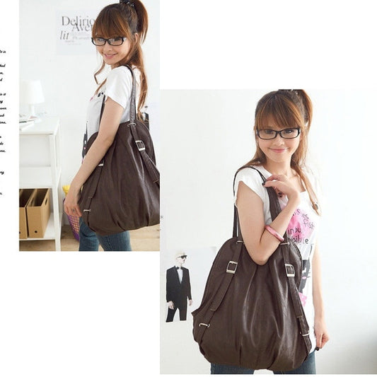 New Korean Style Fashion lady 2 Ways PU Leather Backpack Purse Handbag Shoulders Bag