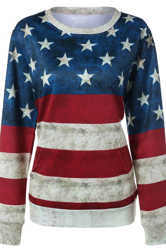 Flag Print Pullover Slim Sweatshirt