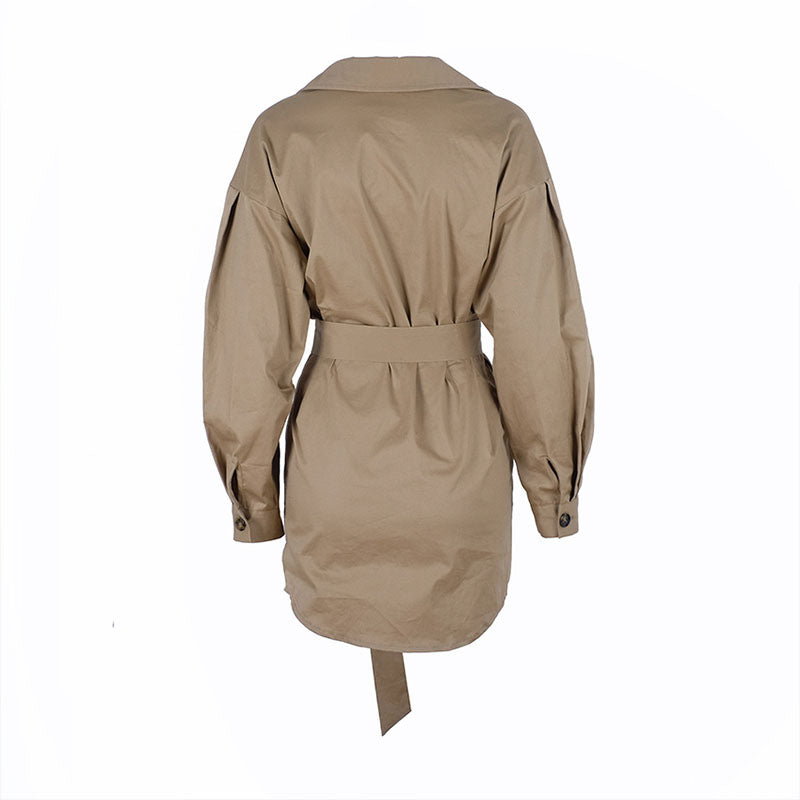 Khaki Trench Belt Coat Dress