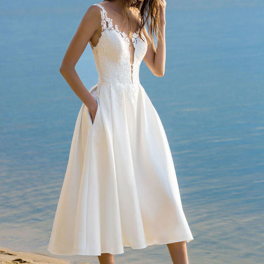 Elegance White Midi A Line Dress