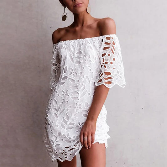 Off Shoulder Lace Tight Short Dress