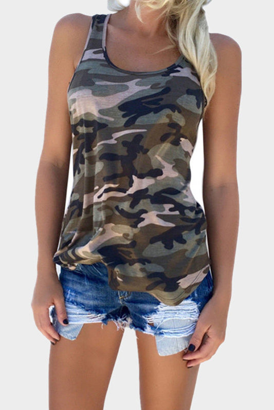 Scoop Print Camouflage Sleeveless Tank Top